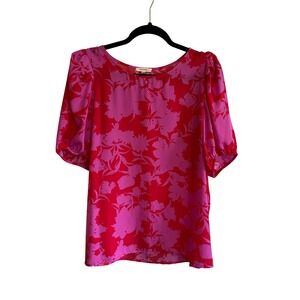 Pleione Floral Puff Sleeve Blouse Magenta